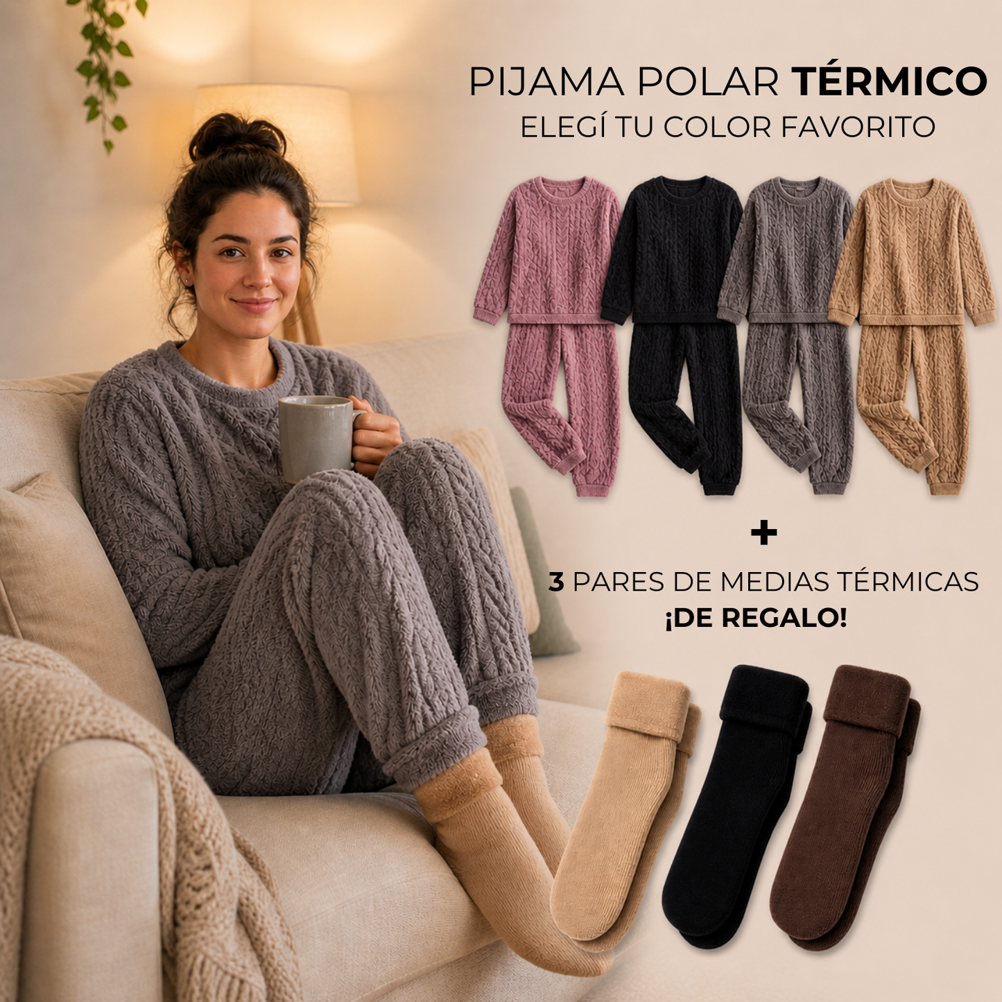 Promo Invierno: Pijama Polar Térmico + 3 Pares de Medias Térmicas